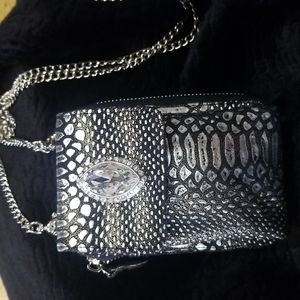Crossbody Purse Snake Print Silver and Black.